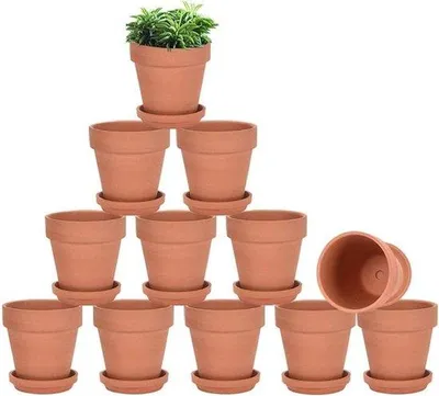 Produktbild von Famanu Terracotta Töpfe 7,6 cm mit Unterteller und Drainageloch - Set von 12