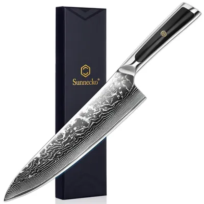 Immagine prodotto di Coltello da chef da 20 cm, acciaio damasco a 67 strati, manico ergonomico, filo affilato come una lama di rasoio