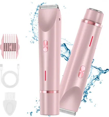 Obrázek produktu pro dámský zastřihovač bikin 2 v 1, USB dobíjecí elektrický holicí strojek pro mokré a suché holení, vodotěsný holicí strojek IPX7 pro oblast bikin, podpaží, nohou, paží, obličeje a těla - růžový