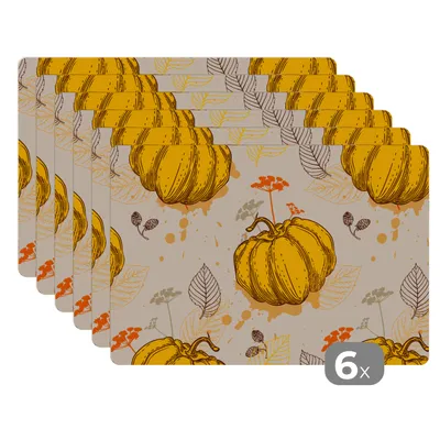 Obrázok produktu pre MuchoWow® Podložky Sada 6 podložiek Umývateľné podložky 30x45x0.3cm Tekvica - Jeseň - Vzory Podložka pod stôl Nekĺzavá a odolná voči teplu