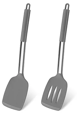 Imagen del producto de Juego de espátulas de silicona con mango de acero inoxidable, ideal para cocinar y hornear