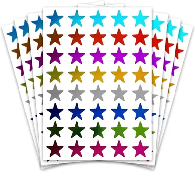 Imagen del producto de 1000 unidades, 8 colores: Adhesivos con forma de estrella, brillantes, ideales como recompensas para niños. Tamaño: 15 mm