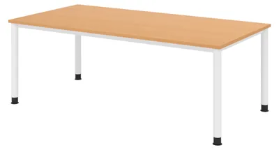 Produktbild von bümö Schreibtisch Serie-H - Nachbildung: Buche, Größe:  200 x 100 cm, Gestell: Weiß