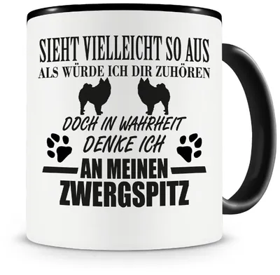 Image de Tasse à café - Motif "Zwergspitz" - Pour boissons chaudes - Noire - 300 ml