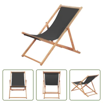 Obrázok produktu pre The Living Store Plážové kreslo Skladacie kreslo z tkaniny a masívneho dreva sivé