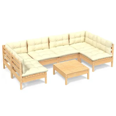 Produktbild von vidaXL 7-tlg. Garten-Lounge-Set mit Creme Kissen Massivholz Kiefer