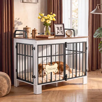 Zdjęcie produktu dla Klatka dla psa DWVO, mebel, 100 cm, dwudrzwiowa, imitacja drewna, wymiary: 100 x 60 x 75 cm