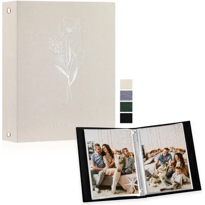 Produktbild von Fotoalbum A5 Leinen Einsteckalbum 50 Bilder Beige Hochformat