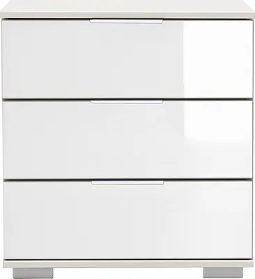 Produktbild von Schlafzimmer Nachttisch Nachtschrank, auch für Boxspringbett geeignet, in weiß mit weißem Glas ELSTRA-43, B/H/T ca. 52/58/38 cm