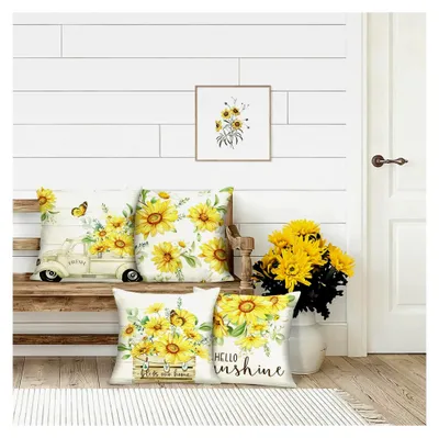 Produktbild von Sonnenblume Kissenbezüge 45 x 45 cm, Garten Blumen Schmetterling Samt Dekorative Kissenhülle Zierkissenbezüge für Sofa Wohnzimmer Zuhause 4er Set