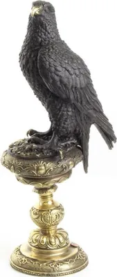Produktbild von Casa Padrino Bronzefigur Adler Schwarz / Gold 13,3 x 18,9 x H. 42,6 cm - Luxus Dekoration