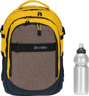 Produktbild von Schulrucksack leicht Bestway Evolution Packer Rucksack Schultasche Schulmappe Brustgurt Polsterrücken Laptopfach 40177-3659 Mellow Yellow Gelb + Bagboom Trinkflasche