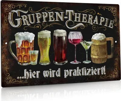 Image de Bar drôle signe thérapie de groupe ici est pratiqué Vintage métal panneau mural pour maison club 20x30cm aluminium panneau de tôle rétro bar déco