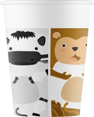 Produktbild von 8 Pappbecher - Zootiere - 200ml