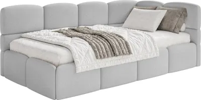 Obrázek produktu pro Selsey Cloudy – dětská postel 120×200, čelo vpravo, matrace a úložný prostor, světle šedá ženilka