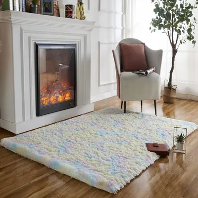 Immagine prodotto di Tappeto a pelo lungo, morbido, lavabile, motivo arcobaleno tie-dye, dimensioni 160x230 cm