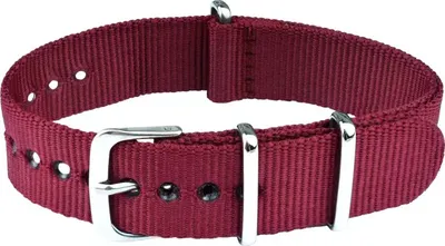 Produktbild von ClassicWatchStraps Nylon Uhrenarmband - Bordeaux, 18 mm, Silber poliert
