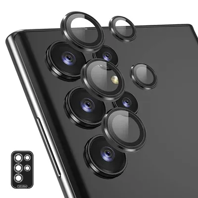 Obrázok produktu pre Hliníkový ochranný krúžok na fotoaparát pre Samsung Galaxy S25 Ultra 5G + tvrdené sklo H9, čierne