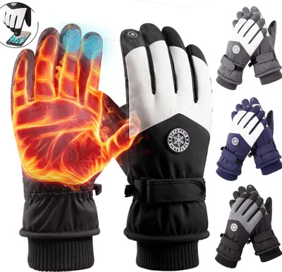 Produktbild von Thermo Winterhandschuhe für Herren Touchscreen Wasserdicht Winddicht Handschuhe rutschfest für Outdoor Wandern Skifahren Warme Handschuhe Schnee Schwarz Weiß