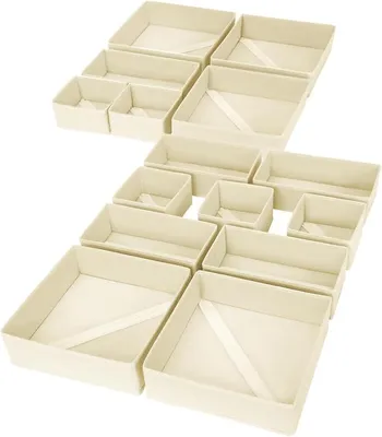 Produktbild von PolkaHome® Lade-Organizer für Kleidung, 15-teilig, Stoff-Schubladen-Organizer, faltbar, Beige