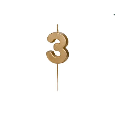 Obrázok produktu pre Narodeninová sviečka číslo "3" 4,5 cm, zlatá
