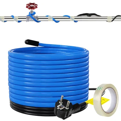 Image de Câble chauffant ISOISL, 12 mètres, 204W, avec thermostat automatique, indice de protection IP68, câble de protection contre le gel, pour chauffage de tuyaux, idéal pour les canalisations d'eau. Livré avec une bande de 20 mètres