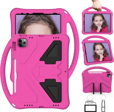 Obrázek produktu pro Dětské pouzdro pro iPad (2025) 11"/iPad (2022) 10,9", iPad A16, EVA lehké nárazuvzdorné pouzdro s skládacím stojánkem a rukojetí Růžový