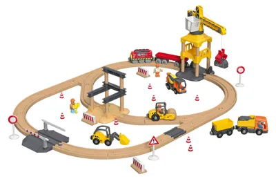 Produktbild von LUPILU Holz Eisenbahnset Baustelle Kinder Spiel59 tlg. batteriebetrieben