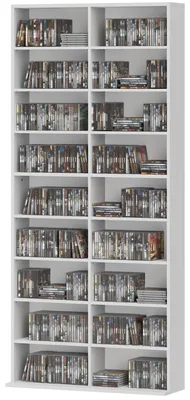 Imagen del producto de Estantería para DVDs con 18 compartimentos y 14 estantes ajustables | Color: Blanco | Dimensiones: 78,5 x 24 x 175 cm