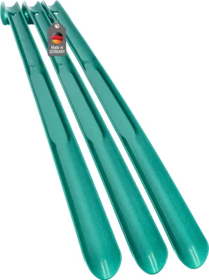 Produktbild von 3 Stück Schuhanzieher 65cm Lang Farbe Grün im Set Kunststoff Schuhlöffel XL stabile Schuhanziehhilfe Rückenschonend mit Haken und Öse