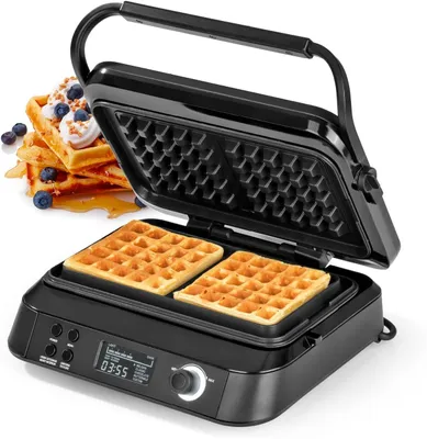 Zdjęcie produktu dla Profesjonalny producent gofrów w edycji Midnight | 1600 W | 5 programów | 7 stopni regulacji stopnia przypieczenia | Wyświetlacz LCD | Timer odliczający czas | Dodatkowo głębokie płyty grzewcze