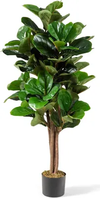 Immagine prodotto di Fico artificiale da 120 cm, pianta in vaso artificiale con foglie riprodotte e tronco vero, pianta decorativa che non richiede manutenzione, pianta da ufficio in vaso, pianta verde per interni ed esterni