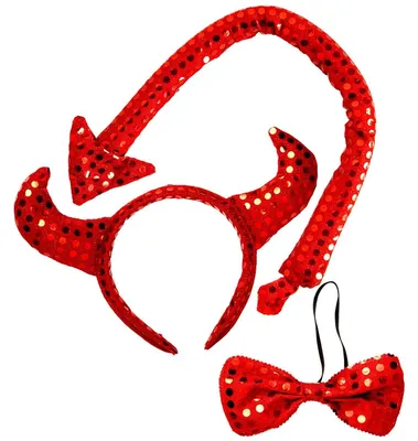 Immagine prodotto di Set di corna da diavolo in paillettes, papillon e coda