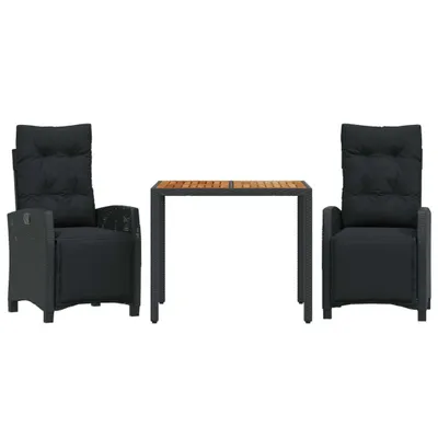 Immagine prodotto di vidaXL set da pranzo da giardino a 3 pezzi con cuscini in polirattan nero