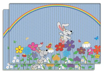 Produktbild von Wallario Frühstücksbrettchen 2er Set aus Glas, je 20 x 30 cm, mit rutschfesten Füßen, Motiv Süße Hasen unter einem Regenbogen