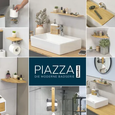 Produktbild von bremermann Bad-Serie PIAZZA BAMBUS Wandablage mit Edelstahlrahmen und Ablage aus Bambus