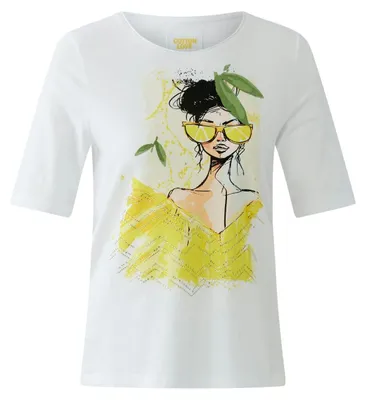 Produktbild von Oui T-Shirt mit femininem Rundhalsausschnitt und Halbarm, Optikweiß, Größe 42