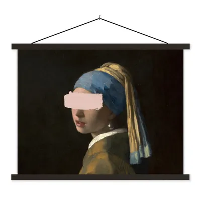 Produktbild von MuchoWow® Textilposter Das Mädchen mit dem Perlenohrring - Vermeer - Rosa 60x45 cm mit schwarzem Rahmen - Poster Schlafzimmer