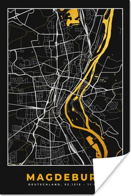 Produktbild von MuchoWow® Poster Madgeburg - Gold - Karte - Stadtplan - Deutschland 80x120 cm - Papierdruck