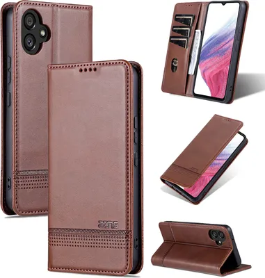 Image de Etui en cuir pour Samsung Galaxy A05, étui portefeuille pliable avec fermeture magnétique et support Café