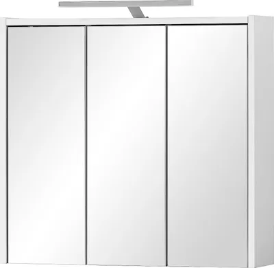 Spiegelkast 65x16x64 cm, matt weiß, 3 Türen, 6 Glasböden