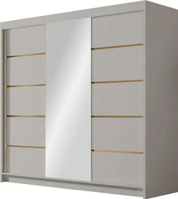 A modern wardrobe with sliding doors and a large mirror.