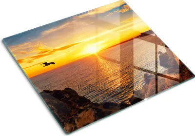Produktbild von Tulup Glas Herdabdeckplatte Glaskeramikkochfeld-Abdeckung Spritzschutz Glasabdeckplatte Kochplattenabdeckung und Schneidebrett - Einteilig - 60x52 cm Sonnenuntergang Meer