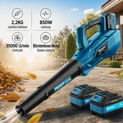 Produktbild von 18V Akku-Laubbläser (5200mAh) mit 850W Brushless-Motor – 180 km/h Luftgeschwindigkeit, 5-Stufen Regelung & 2 wechselbaren Düsen