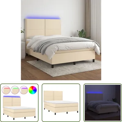 Produktbild von The Living Store Boxspringbett mit Matratze & LED Creme 140x200 cm Stoff