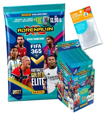 Image de Lot comprenant des cartes de collection FIFA 365 Adrenalyn XL 2027 : 1 boîte de démarrage + 1 boîte de 24 boosters + des pochettes de rangement exclusives