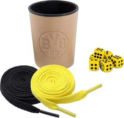 Produktbild von BVB Borussia Dortmund Würfelbecher Set + 2 Paar Fan-Schnürsenkel 2# 5#