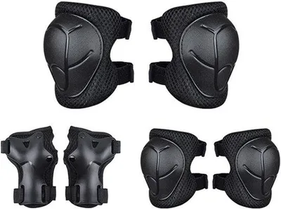 Produktbild von Kinder-Skater-Schutz - Für Kinder geeignet - Schutz für Skaten, Radfahren, Rollschuhfahren - Knie- und Ellenbogenschutz für Kinder - Knie-Schutz-Set - Schwarz - Kinder-Skater-Schutz-Set