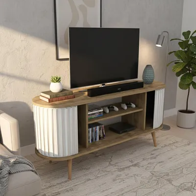 Image de Bailu - Meuble TV, 140x43x64h cm Chêne Marron, 2 Étagères