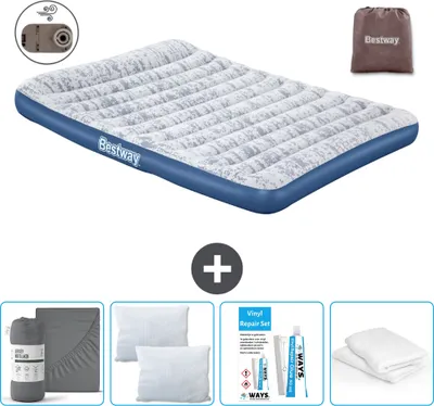 Immagine prodotto di Materasso gonfiabile Bestway - 2 persone - 152 x 203 x 30 cm - Blu - Accessori inclusi